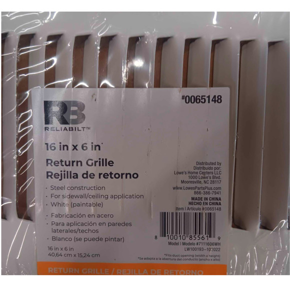 RELIABILT 16-in x 6-in Steel White Sidewall / Ceiling Grille + Free Shipping - Picture 3 of 4